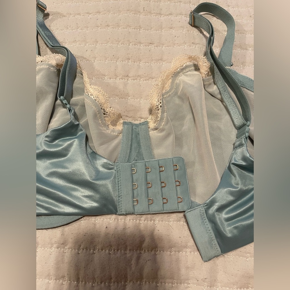 NWOT - Dream Angels - Unlined Balconet Satin Bra with Lace Trim - Sea Foam Green - Picture 5 of 7